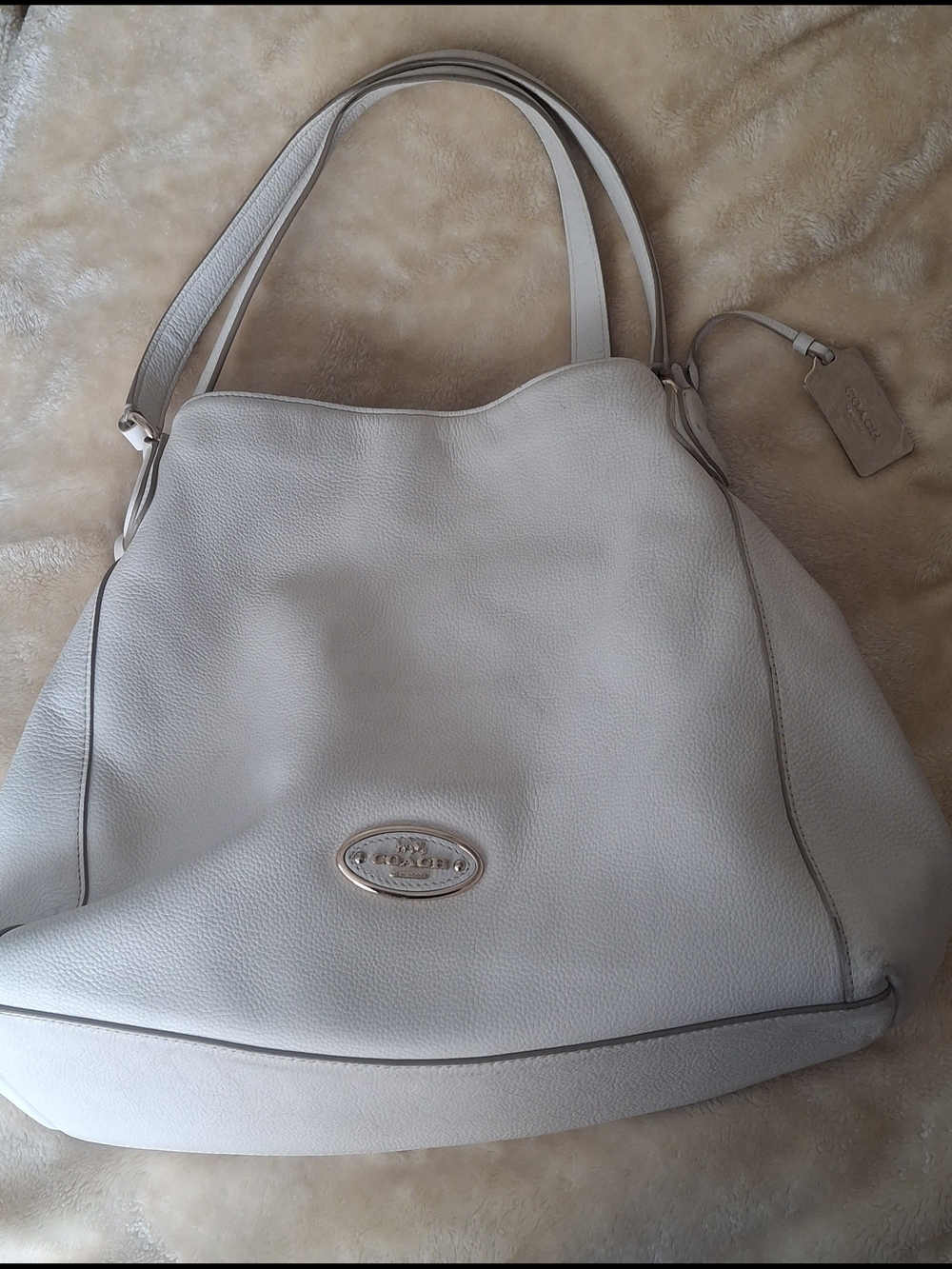 Coach Pebbled Edie 31 Leather Shoulder Bag in Light Beige